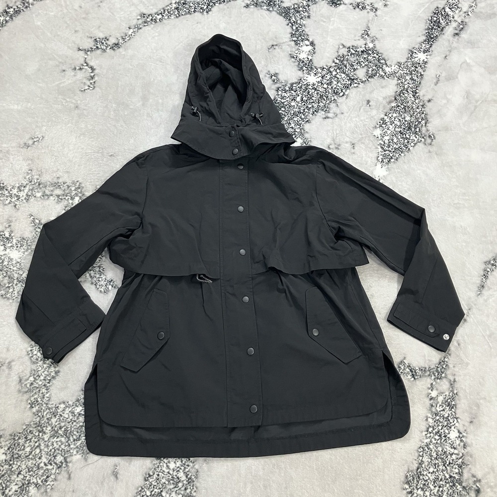 J.Crew Hooded Utility Jacket Womens Small Black Drawstring Waist Anorak Coat